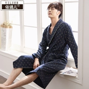 儿 睡袍 Áo choàng cotton dài tay cho nam mùa xuân và áo choàng mùa thu nam XL cotton dài cả ngày yukata nam - Night Robe