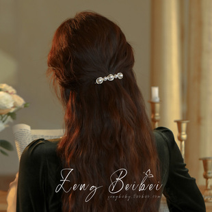 珍珠发卡头饰后脑勺半扎弹簧夹子发夹子 横夹 复兴浪漫 高级感法式