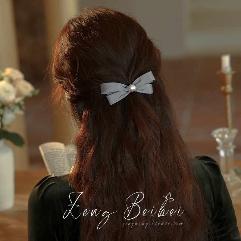 法式百搭蝴蝶结发夹 黑色女半扎发后脑勺中号发卡发饰弹簧夹头饰