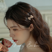 法式 高级粉发夹 仙女蝴蝶结鸭嘴夹刘海侧边夹子少女气质发卡头饰