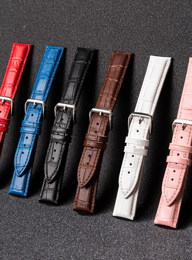 真皮小牛皮手表带平直接口男女通用针扣款手表配件代用卡西欧浪琴