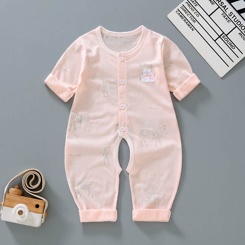 婴幼儿衣服宝宝哈衣新生儿空调服夏季纯棉超薄款长袖连体睡衣夏装