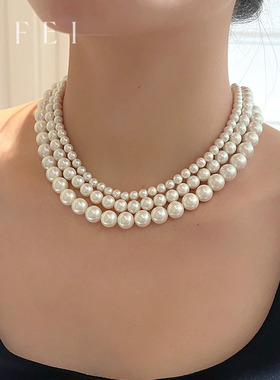12mm极光澳白珍珠项链2025新款颈链高级感气质轻奢锁骨链夏天女士
