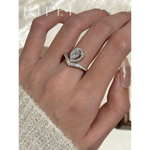 超闪水滴形锆石戒指s925纯银V形指环中指戒2025新款带钻手饰女士