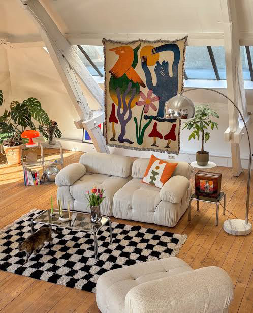 国外独立设计师中古风抽象派博主小清新挂毯卧室盖毯布置毯子