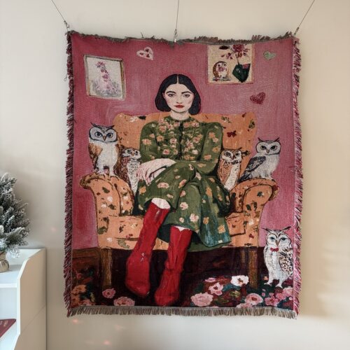 Tracy Porter. 美国画家 复古油画风格 猫头鹰与女人 装饰挂毯