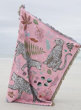 Karen Mabon  英国艺术 家居毯子 挂毯沙发毯 粉豹 涤棉材质