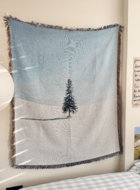 日本北海道美瑛町孤独圣诞树景色挂毯卧室布置毯