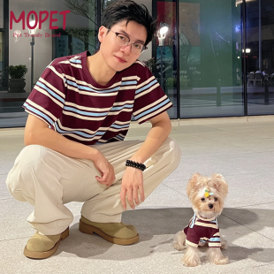 条纹T恤大型犬金毛萨摩小狗衣服泰迪比熊 夏季 2025宠物亲子装 短袖