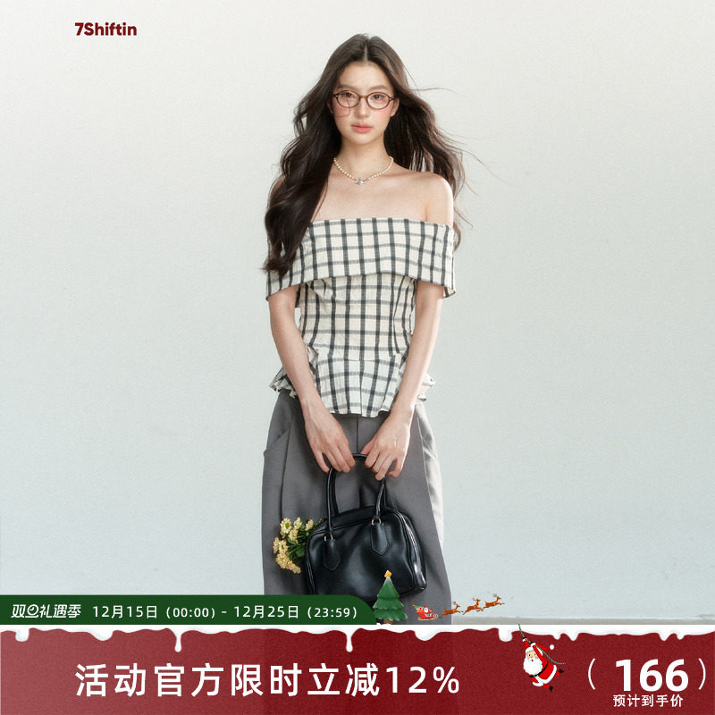 7Shiftin 原创设计夏季新款设计感拼接格纹背心修身显瘦打底上衣