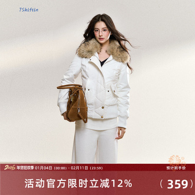 7Shiftin 原创设计秋冬款美式复古毛绒拼接白色棉服短款夹克外套