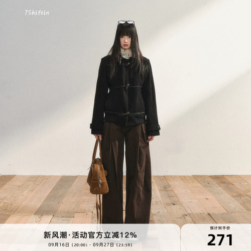 7Shiftin原创设计垂坠感宽松棕色休闲裤秋冬新款高腰百搭直筒长裤