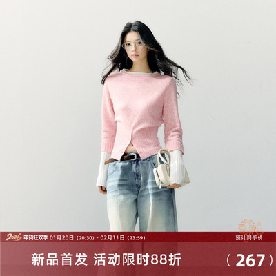 7Shiftin 原创设计双色休闲套头圆领针织长袖女修身显瘦收腰毛衣