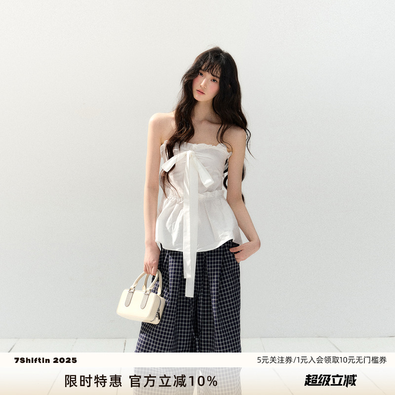 7Shiftin 原创设计春夏新款甜辣收腰花边背心修身显瘦抹胸上衣女