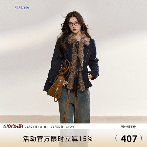 7Shiftin 原创秋冬款辣妹气质高级感修身短外套复古毛领夹克上衣
