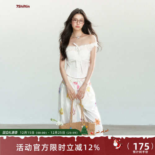 7Shiftin 原创设计夏季新款白色蝴蝶结上衣设计感百搭修身显瘦T恤