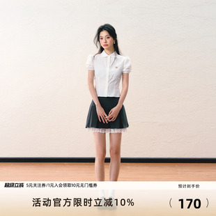 7Shiftin原创设计夏季 学院风蕾丝内衬百褶裙收腰显瘦半身裙女 新款