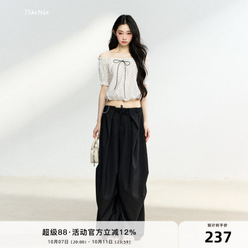 7Shiftin 原创设计甜美风休闲套装波点蝴蝶结上衣宽松百搭长裤女
