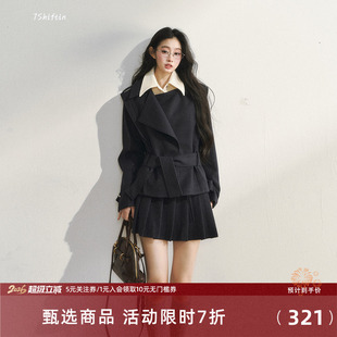 7Shiftin 原创设计学院风穿搭假两件夹棉西装棉服短裙子两件套女