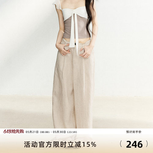 7Shiftin原创设计亚麻高腰垂坠休闲裤简约百搭阔腿裤宽松轻薄长裤