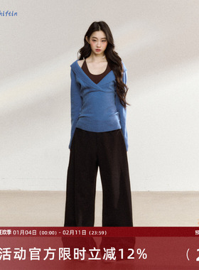 7Shiftin 原创设计新款黑色宽松直筒休闲裤百搭垂感显瘦阔腿长裤