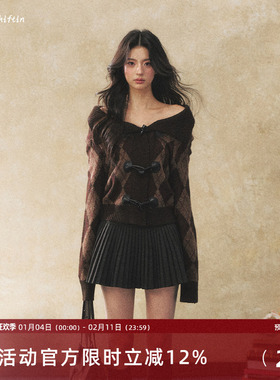 7Shiftin 原创复古百搭双色牛角扣毛衣冬季设计感气质针织衫上衣