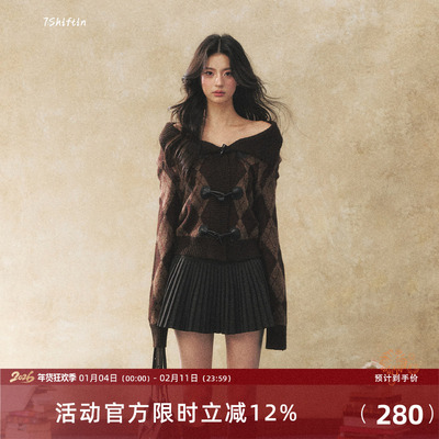 7Shiftin 原创复古百搭双色牛角扣毛衣冬季设计感气质针织衫上衣