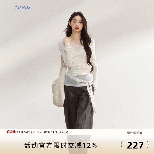 7Shiftin 原创设计秋季新款不规则长袖薄款罩衫女宽松显瘦T恤上衣