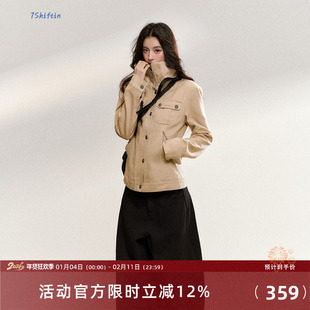 7Shiftin 原创设计韩系复古修身卡其立领夹克外套正肩短款上衣女