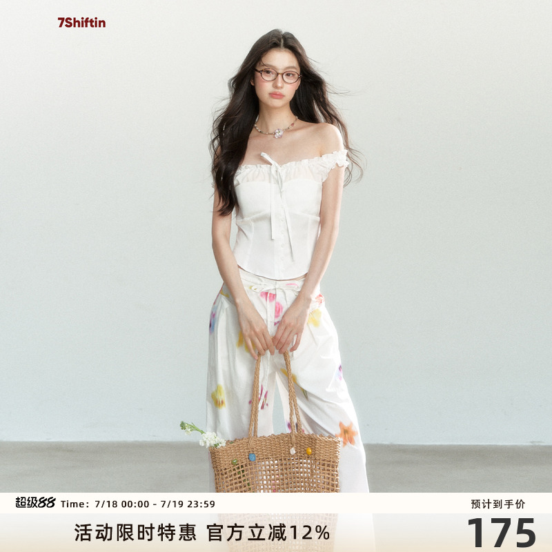 7Shiftin 原创设计夏季新款白色蝴蝶结上衣设计感百搭修身显瘦T恤