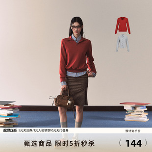 7Shiftin 新款 红色POLO收腰圆领毛衣蓝色内搭衬衫 女 原创设计秋季