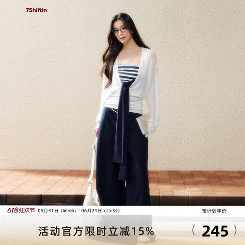 7Shiftin 原创设计藏蓝色高腰显瘦休闲裤百搭垂坠感小众阔腿裤女