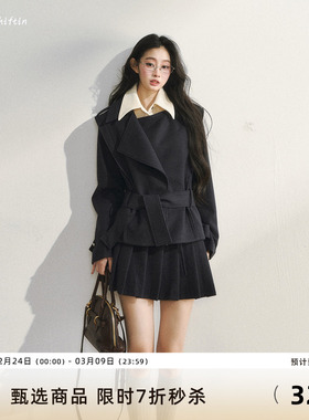 7Shiftin 原创设计学院风穿搭假两件夹棉西装棉服短裙子两件套女
