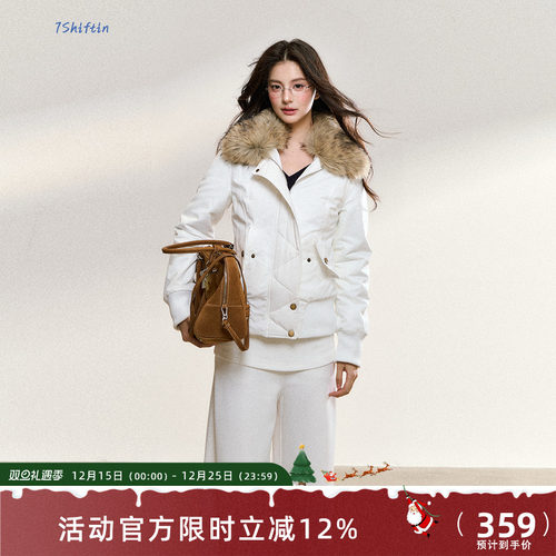 7Shiftin 原创设计秋冬款美式复古毛绒拼接白色棉服短款夹克外套