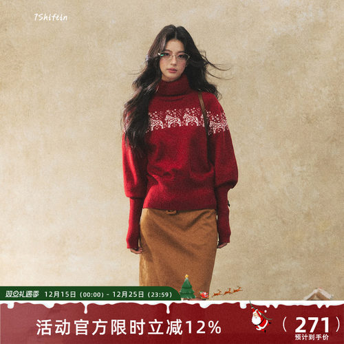 7Shiftin 马年限定原创设计双色针织衫冬季复古圣诞慵懒长袖毛衣