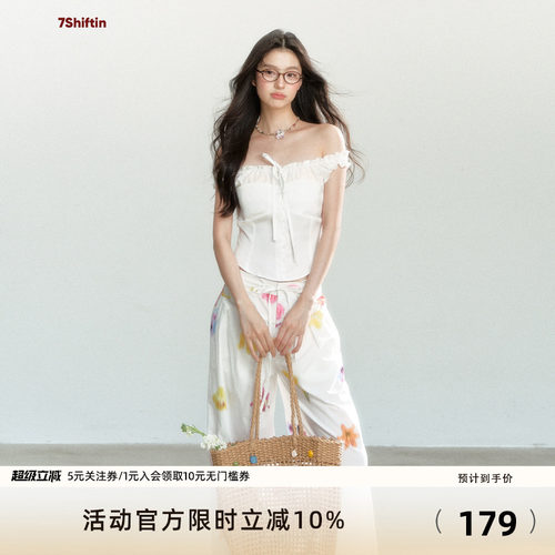 7Shiftin 原创设计夏季新款白色蝴蝶结上衣设计感百搭修身显瘦T恤
