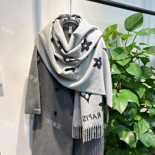 经典老花双面时尚女保暖围巾加厚秋冬披肩2025新款女士流苏百搭