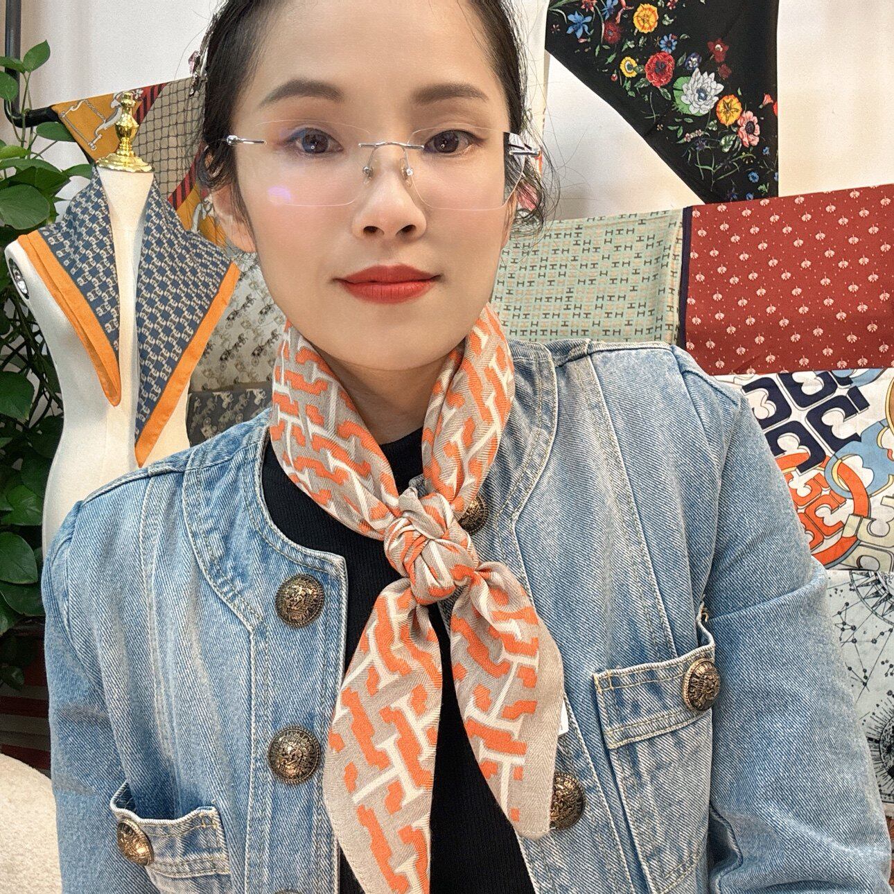 【桔色大H】68*68 气质保暖护颈百搭丝绒感时尚丝巾女士方巾围巾