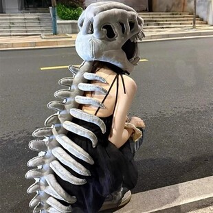 鹿晗同款中华恐龙骨架头套装扮毛绒骨骼玩偶帽子万圣节生日礼物