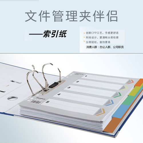 齐心IX902分类纸 十色索引纸 塑料隔页纸 11孔PP彩色10页A4分页纸