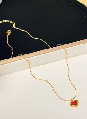 日韩小众设计红色爱心项链女钛钢不掉色桃心简约百搭感锁骨链