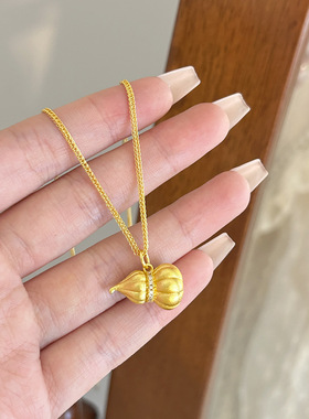 爆款新中式镶钻拉丝葫芦项链女简约气质高级感百搭精致复古锁骨