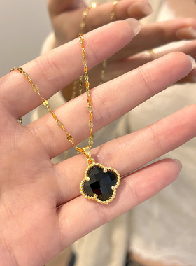 简约时尚小众四叶草多切面锆石项链女金色气质百搭双面高级感