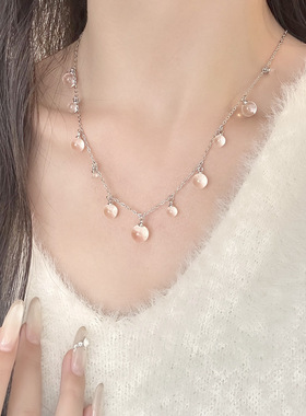 小红书爆款透明玻璃珠项链女气质轻奢小众精致高级感小清新锁骨