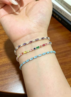 法式轻奢小众设计感多巴胺排钻手链女彩色锆石ins风热卖手饰