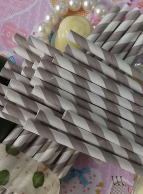 婚庆环保创意纸吸管奶茶饮料彩色吸管 PARTY纸吸管灰色条纹 T408C