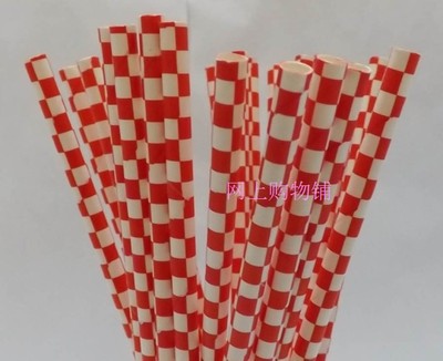 出口欧美彩色条纹环保纸吸管|婚礼|儿童生日派对用品25支大红方格
