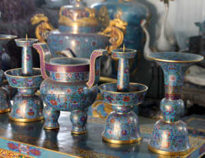 《金丹青》纯手工制胎掐丝珐琅景泰蓝五供蜡台用品摆件