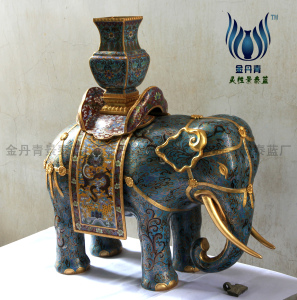 景泰蓝掐丝珐琅手工紫铜胎太平有象吉祥摆件象托瓶艺术品投资