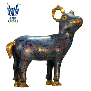 手工珐琅纯紫铜吉祥羊办公室卧室客厅公司会所多宝槅博古架摆件